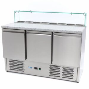 Pizzatisch mit Glasaufsatz 3 Türen 137cm (Granitplatte)