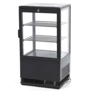 Schwarze gekühlte Thekenvitrine – 4-seitig verglast (58L bis 98L)