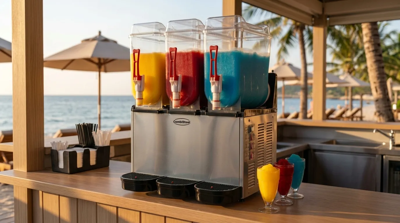 Professionelle Granita-Maschine an einem Strandstand