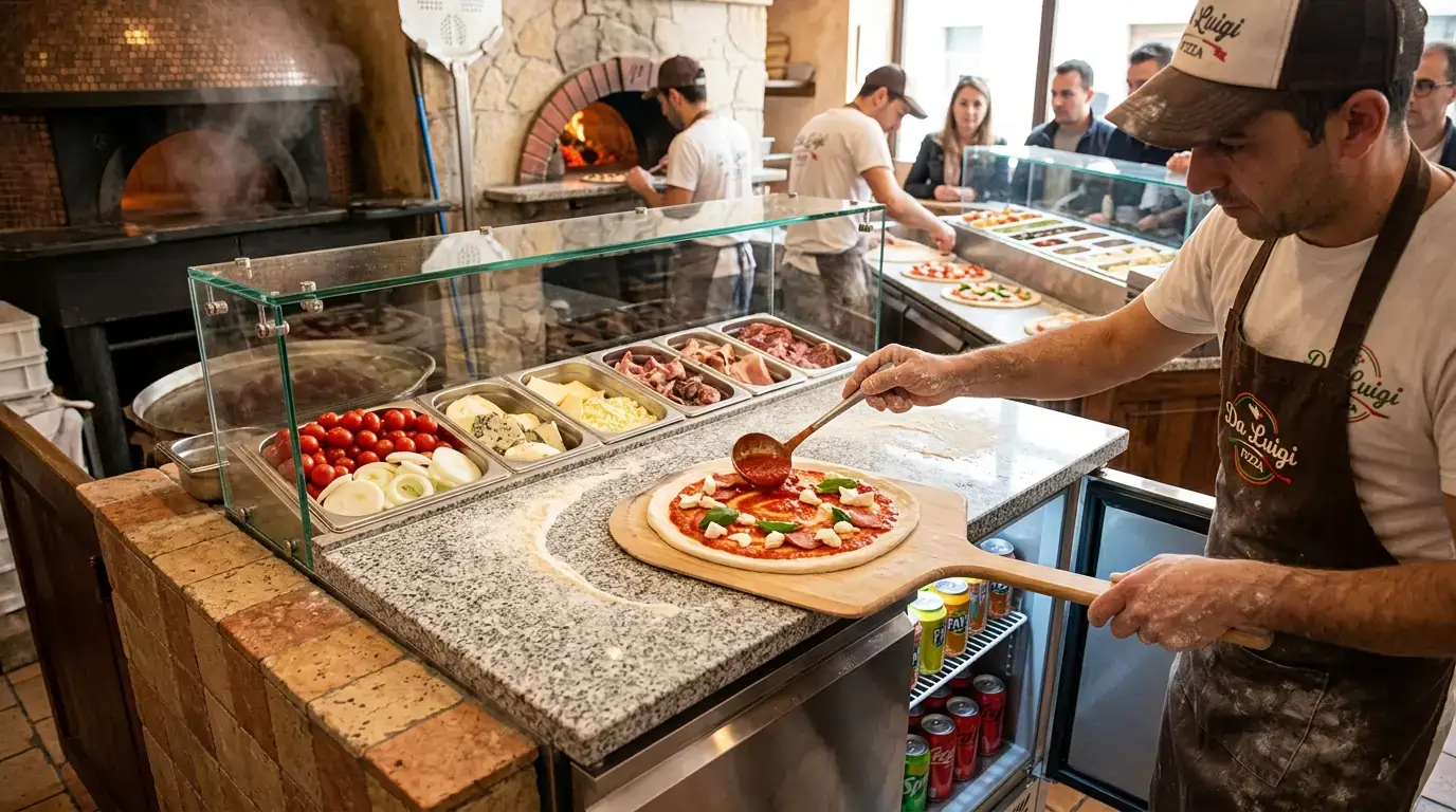Gekühlte Pizzatheke mit 2 Türen, 90 cm (Granitplatte)