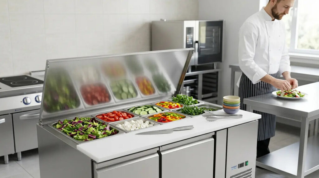 Pourquoi une saladette réfrigérée 3 portes change vraiment le rythme d’un poste de préparation