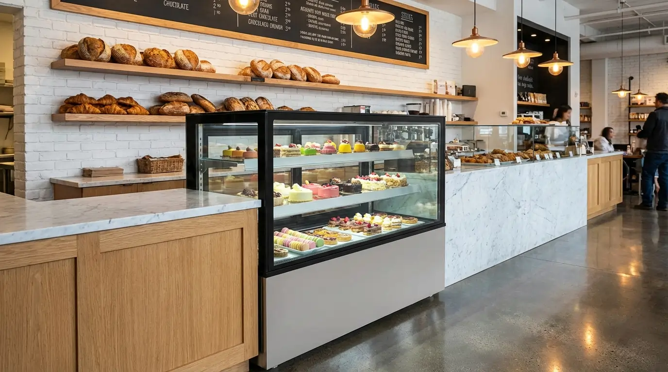Design-Kuchenvitrine gerade – auf Rollen (300L bis 500L)